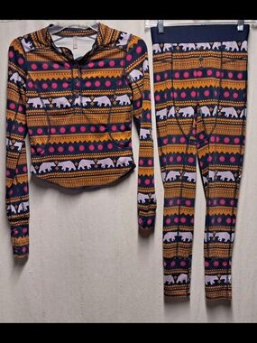 FP Movement by Free People Navy Pajama Set with Gold & Pink Accents